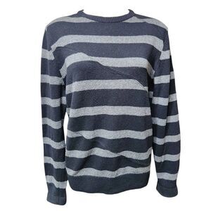 Volcom striped sweater gray black crew neck pullover cotton wool medium